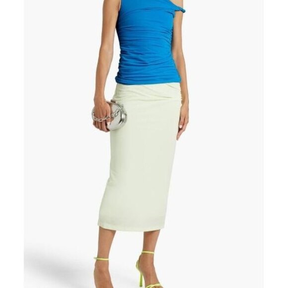 Helmut Lang Women's Blue One-shoulder Ruched Crepe Top NWT size L - Picture 3 of 4